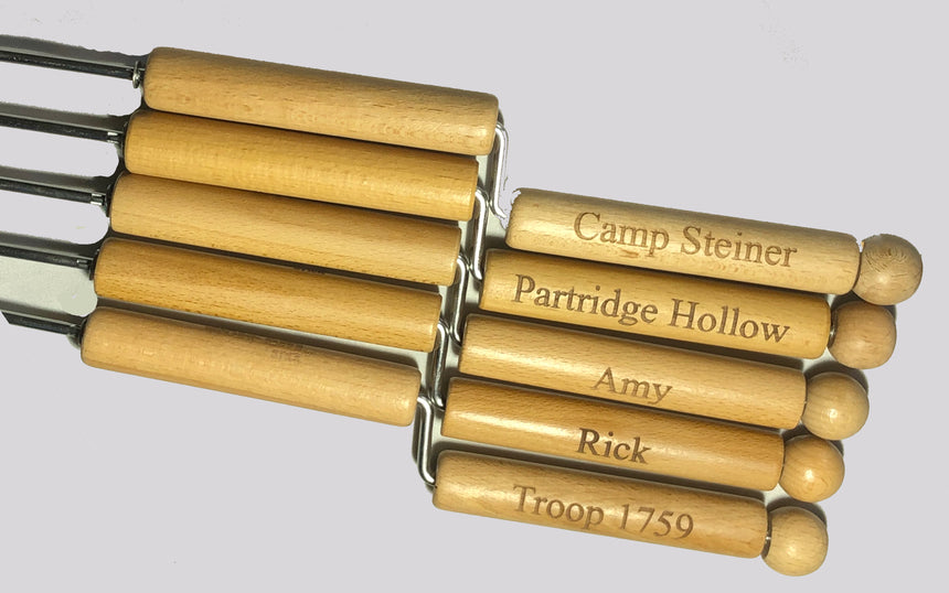 Wolf'em Stick custom engraved handle.  Add logo or names to your Wolf'em Stick 